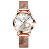 OLEVS 5189 – Women's Heart Motif Milanese Mesh Quartz Watch