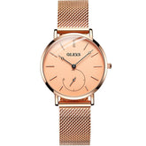 OLEVS 5190 Ultra Thin Sub Dial Quartz Watch for Women - Rose Gold Pink Watch | Olevs Watch Store