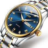 OLEVS 5563 Luxury Diamond Dial Quartz Stainless Steel Day Date Watch for Men - Two Tone Blue Watch | Olevs Watch Store
