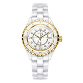OLEVS 5658 White Ceramic Watch Diamond Accent Quartz Butterfly Clasp Luxury Timepiece for Women - Olevs Watch Store