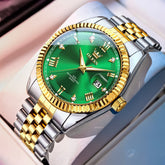 OLEVS 5680 Fluted Bezel Roman Diamond Dial Watch Stainless Steel Jubilee Bracelet Quartz Timepiece for Men -Olevs Watch Store