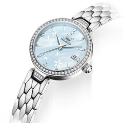 Silver Blue floral dial close-up - OLEVS 5689