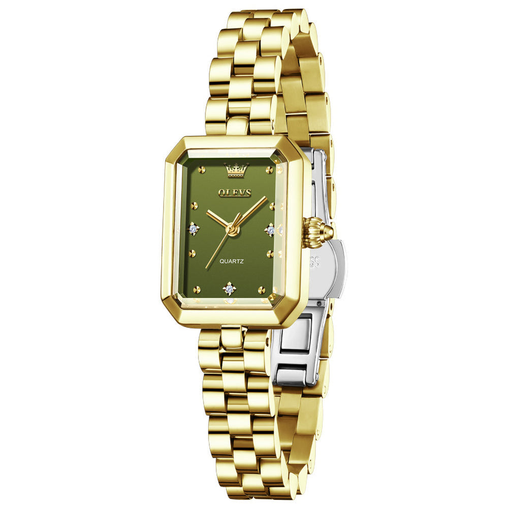 rectangular quartz watch for women in Gold Green - OLEVS 5690