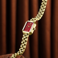 gold red watch case and bracelet side view - OLEVS 5690