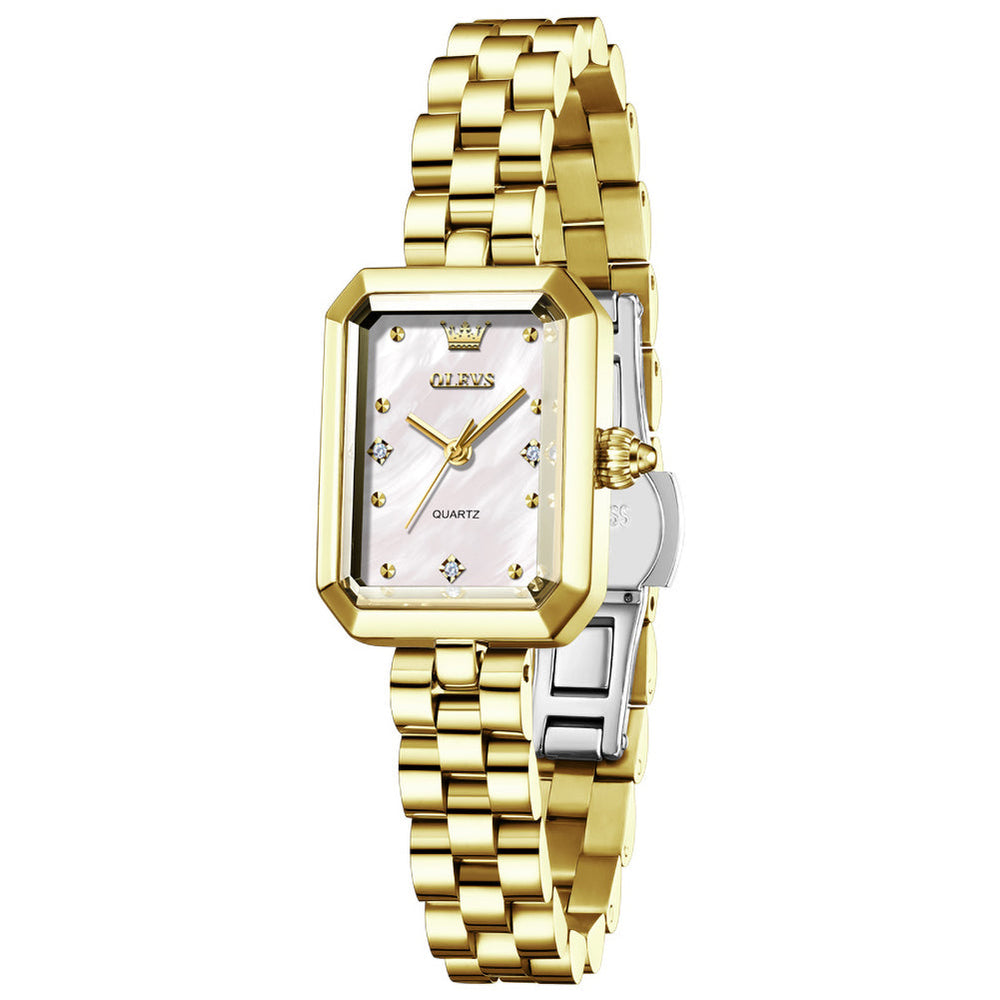 rectangular quartz watch for women in Gold White - OLEVS 5690