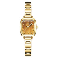 Gold tone bracelet with brown woodgrain pattern dial - OLEVS 5695