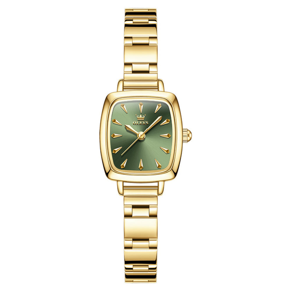 Gold tone bracelet with green dial front - OLEVS 5695