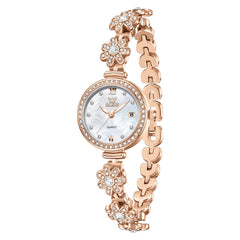 rose gold white floral bracelet watch front view - OLEVS 5699