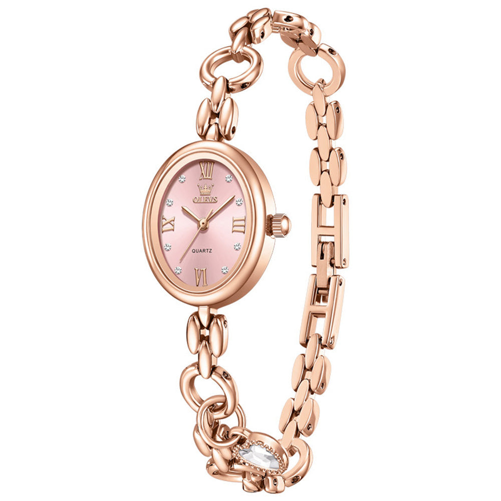 Rose Gold Pink angled view with bracelet clasp - OLEVS 5702