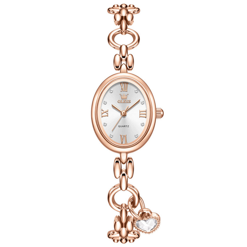 Rose gold tone bracelet and white dial front - OLEVS 5702