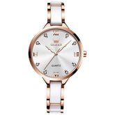 OLEVS 5872 Ceramic Bracelet Watch Rose Gold Diamond Accent Quartz Luxury Timepiece for Women - Olevs Watch Store