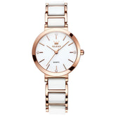 OLEVS 5877 Ceramic Bracelet Watch Rose Gold Minimalist Diamond Accent Japan Quartz Luxury Timepiece Women - Olevs Watch Store