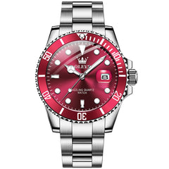 OLEVS 5885 Classic Luxury Dive Style Watch for Men - Burgundy Red Watch | Olevs Watch Store