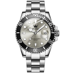 OLEVS 5885 Classic Luxury Dive Style Watch for Men - Silver Grey Watch | Olevs Watch Store