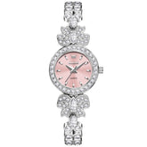 OLEVS 5887 Bow Knot Diamond Bracelet Watch Silver Zirconia Quartz Jewelry Timepiece for Women -Silver Pink Olevs Watch Store
