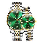 OLEVS 6602 Automatic Mechanical Couples Watch for Men Women - Two Tone Green Watch | Olevs Watch Store
