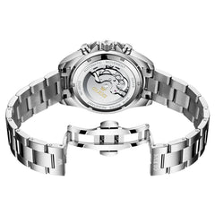 OLEVS 6605 Classic Open Heart Automatic Dive Style Watch for Men - Silver Black Watch | Olevs Watch Store