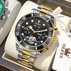 OLEVS 6605 Classic Open Heart Automatic Dive Style Watch for Men - Silver Black Watch | Olevs Watch Store