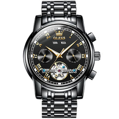 OLEVS 6607 Classic Open Heart Automatic Mechanical Watch for Men - All Black Watch | Olevs Watch Store