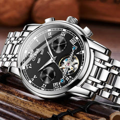 OLEVS 6607 Classic Open Heart Automatic Mechanical Watch for Men - All Black Watch | Olevs Watch Store