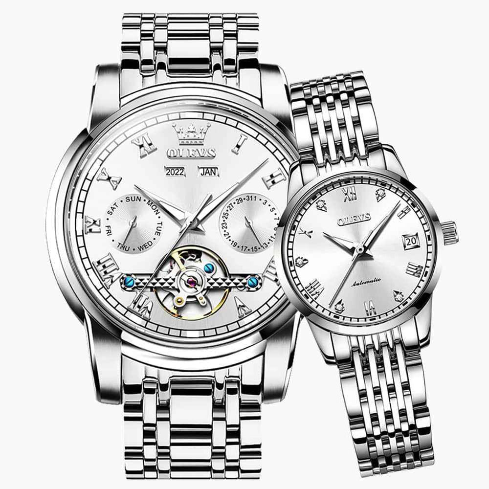 OLEVS 6607 – Couples' Open Heart Automatic Mechanical Watch Set