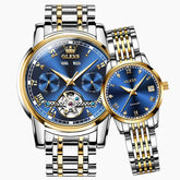 OLEVS 6607 Open Heart Automatic Mechanical Couple Watch Set - Matching Two-Tone Blue Watch | Olevs Watch Store