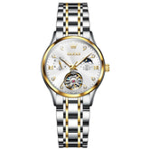 OLEVS 6608 Automatic Mechanical Open Heart Watch for Women - Two Tone White Watch | Olevs Watch Store