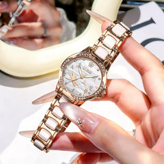 OLEVS 6610 Automatic Mechanical Ceramic Dragonfly Watch for Women - Rose Gold Red Watch | Olevs Watch Store