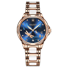 OLEVS 6610 Automatic Mechanical Ceramic Dragonfly Watch for Women - Rose Gold Red Watch | Olevs Watch Store