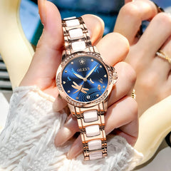 OLEVS 6610 Automatic Mechanical Ceramic Dragonfly Watch for Women - Rose Gold Red Watch | Olevs Watch Store