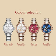 OLEVS 6610 Automatic Mechanical Ceramic Dragonfly Watch for Women - Rose Gold Red Watch | Olevs Watch Store
