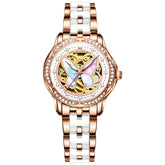 OLEVS 6615 Automatic Skeleton Bright Butterfly Watch Set for Women - Rose Gold White Ceramic Set Watch | Olevs Watch Store