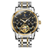 OLEVS 6617 Automatic Mechanical Tourbillon Moon Phase Watch for Men - Two Tone Black Watch | Olevs Watch Store