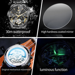 OLEVS 6619 Skeleton Mechanical Watch for Men - Silver White Watch | Olevs Watch Store