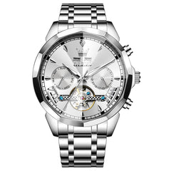 OLEVS 6619 Skeleton Mechanical Watch for Men - Silver White Watch | Olevs Watch Store