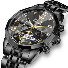 OLEVS 6620 Skeleton Moon Phase Mechanical Watch for Men - Silver White Watch | Olevs Watch Store