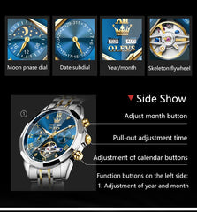 OLEVS 6620 Skeleton Moon Phase Mechanical Watch for Men - Silver White Watch | Olevs Watch Store