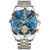 OLEVS 6620 Skeleton Moon Phase Mechanical Watch for Men - Two Tone Blue Watch | Olevs Watch Store