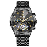 OLEVS 6621 3D Faceted Mirror Mechanical Watch for Men - All Black Watch | Olevs Watch Store