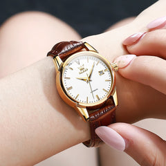 OLEVS 6629 Petite Minimalist Mechanical Watch for Women - Gold White Watch | Olevs Watch Store