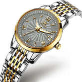 OLEVS 6630 Petite Sunburst Mechanical Watch for Women - Two Tone Gray Watch | Olevs Watch Store