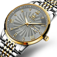 OLEVS 6630 Sunburst Dial Mechanical Watch for Men - Two Tone Gray Watch | Olevs Watch Store