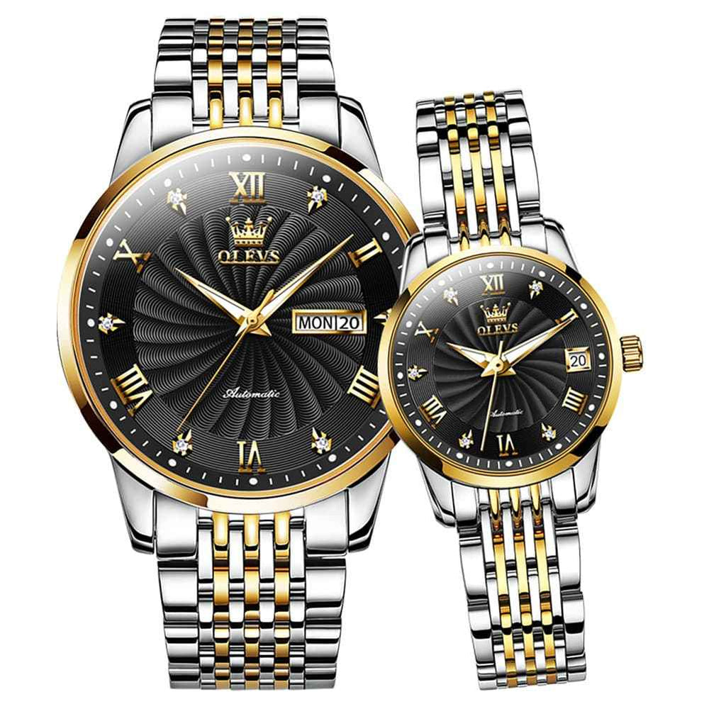 OLEVS 6630 – Couples' Sunburst Mechanical Watches Set