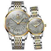OLEVS 6630 Sunburst Mechanical Couple Watches Set - Two Tone Gray Watch | Olevs Watch Store