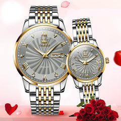 OLEVS 6630 Sunburst Mechanical Couple Watches Set - Two Tone White Watch | Olevs Watch Store