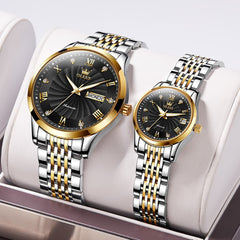 OLEVS 6630 Sunburst Mechanical Couple Watches Set - Two Tone White Watch | Olevs Watch Store