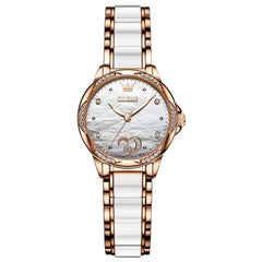 OLEVS 6631 Ceramic Mechanical Skeleton Watch for Women - White Watch | Olevs Watch Store