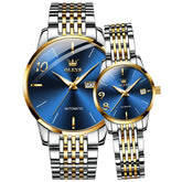 OLEVS 6632 Stainless Steel Automatic Mechanical Couple Watches - Gold Blue Watch | Olevs Watch Store
