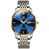 OLEVS 6635 Stainless Steel Automatic Mechanical Watch for Men - Two-Tone Blue Watch | Olevs Watch Store