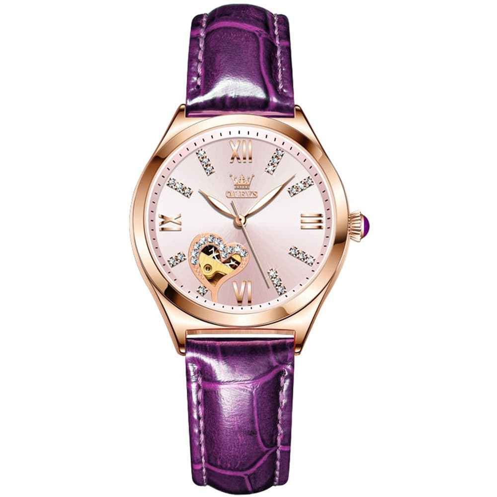 OLEVS 6636 – Women's Leather Skeleton Mechanical Watch